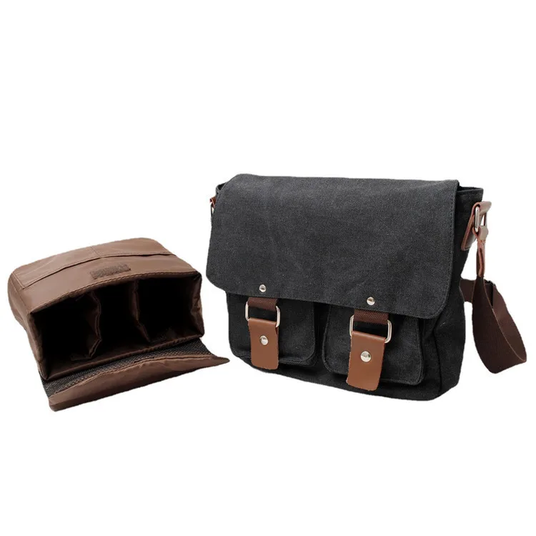 Retro sling vintage durable shockproof insert canvas photographer camera bag messenger bag for men and women