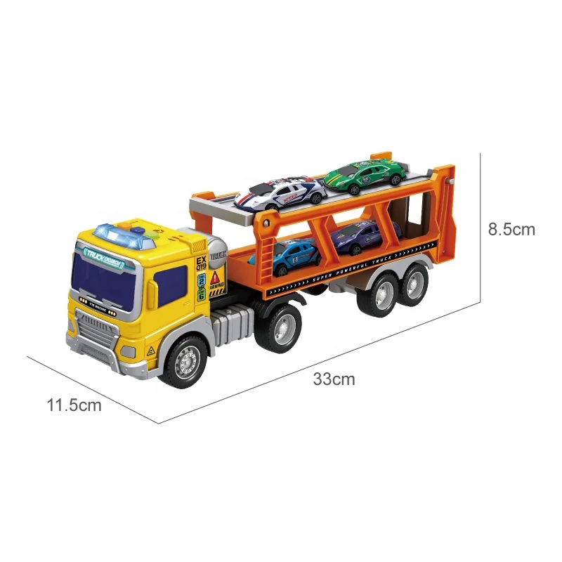 Lights And Sounds  pull back car Trailer Engineering Pull Back Vehicle Car Carrier Truck for kids