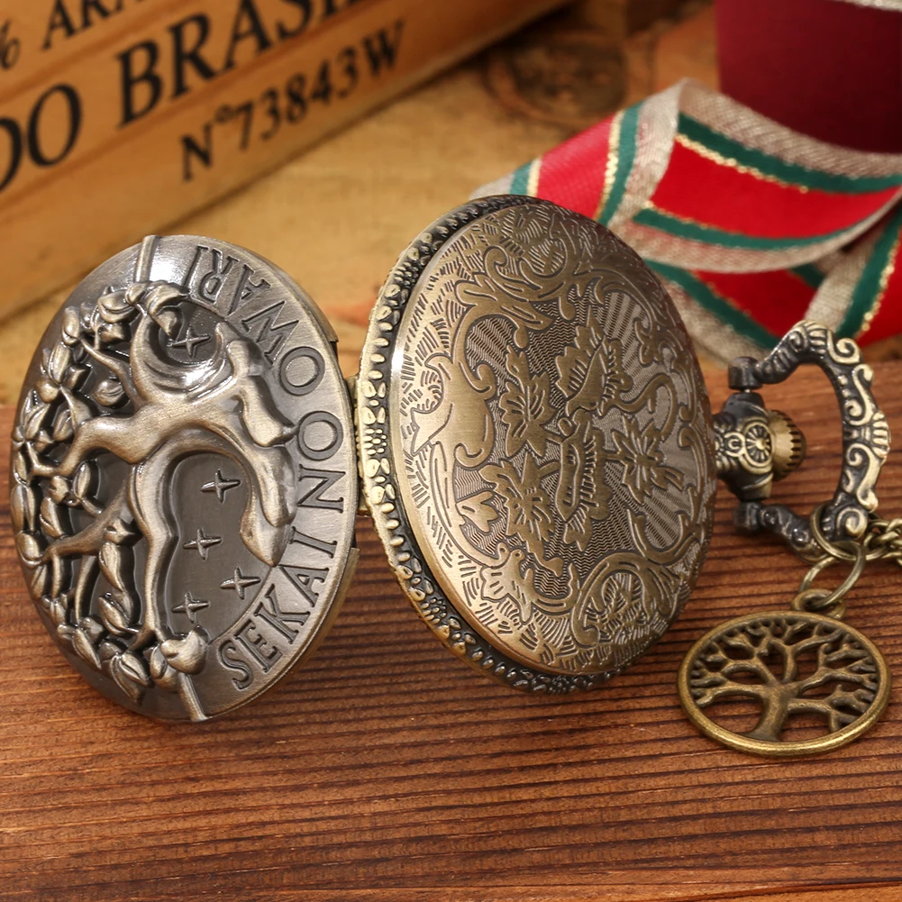 Tree Life Pattern Vintage Quartz Necklace Watch Old-Fashioned Pocket Watch with Hollow Decorative Pendant