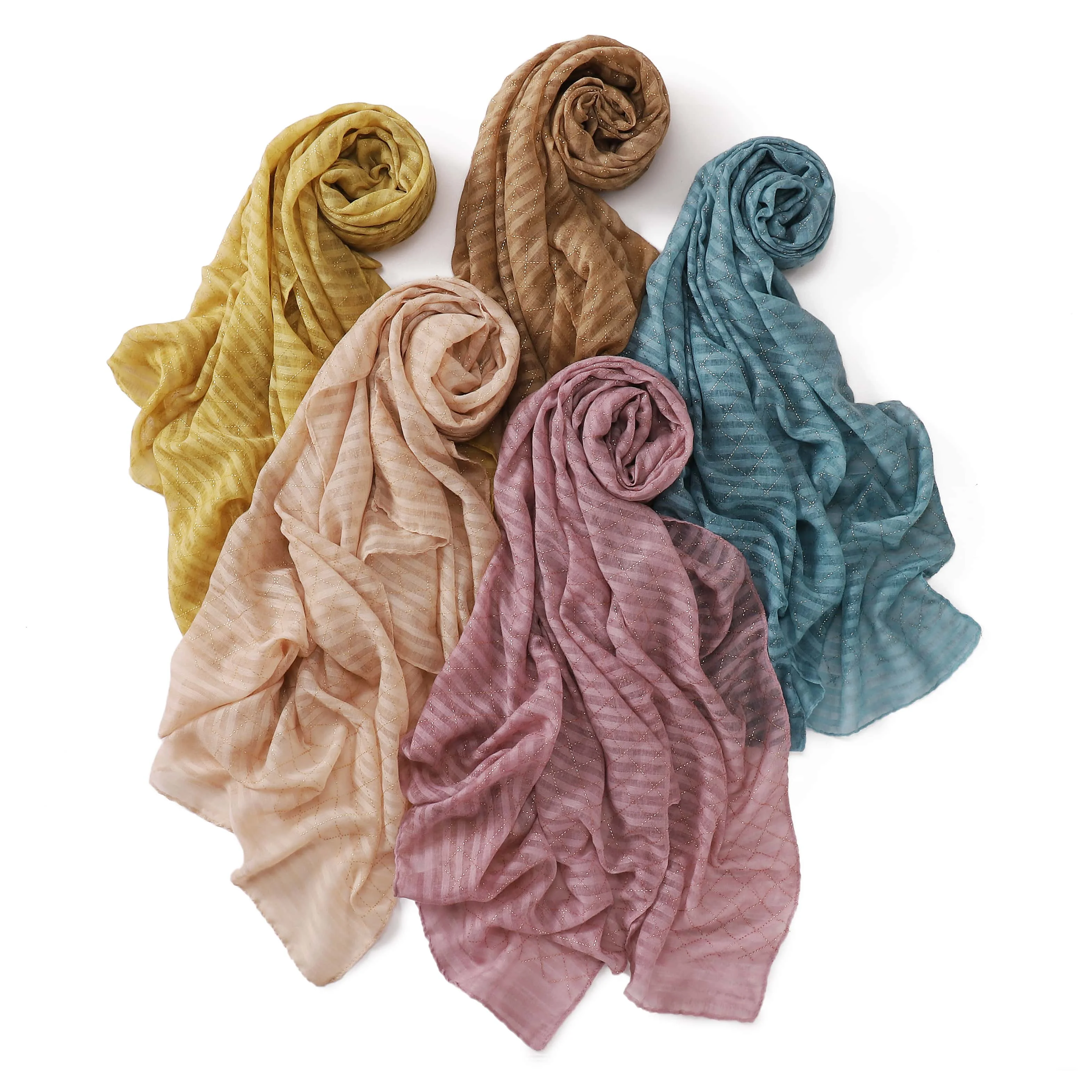 Elegant Shawl Casual Head Wrap Women Comfortable Simple Islamic Muslim Long  Hijab Women Plaid Rhinestone Stripe Cotton Scarf