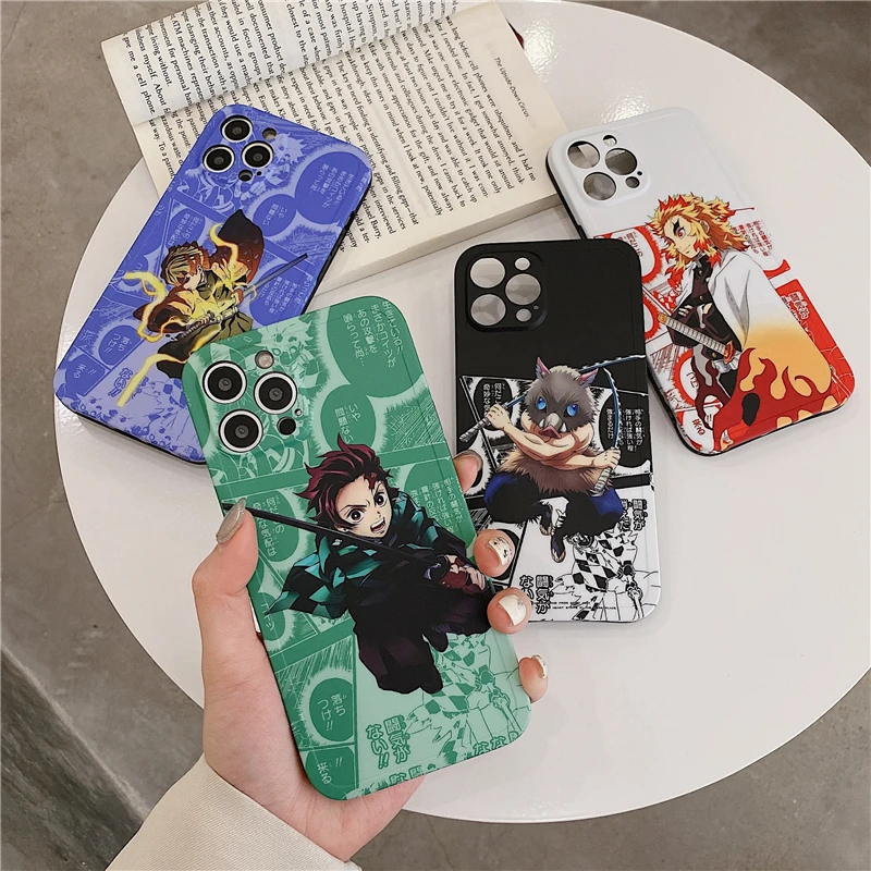 Cartoon Japan Anime Demon Slayer Phone Case For iPhone 13 12  XS MAX  XR 11 Kimetsu No Yaiba Naruto Soft IMD Case Cover Coque