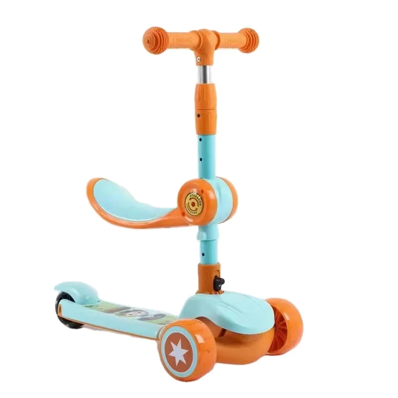 SP Cartoon one key assemble Baby scooter with seat and PU hummer light wheel scooter 4 state adjust