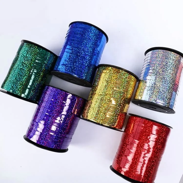 5 мм * 500Y, оптовая продажа, подарочная упаковка, цветная Голографическая лента для завивки шаров