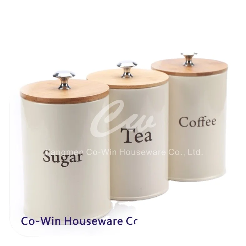 Metal Household Box With Wood Lid And Silicone Sealing Ring Tinplate Galvanized Steel Coffee Tea Sugar Storage Canister
