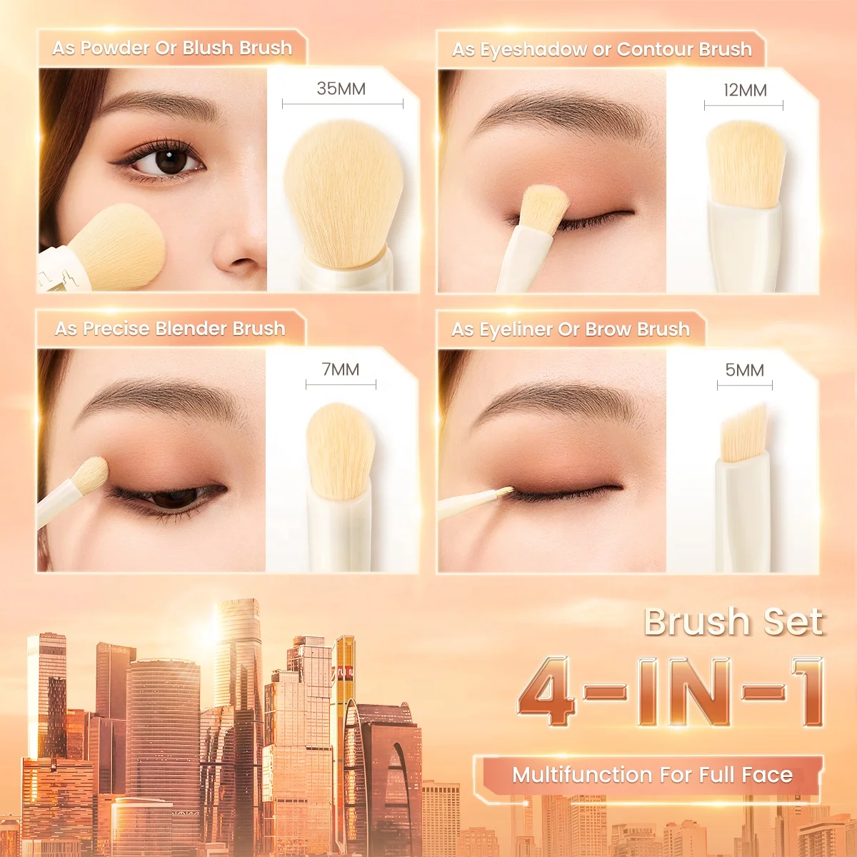 FOCALLURE FA-T02  Quality Makeup Brushes Set Mini Cosmetic Brush 4 in 1 Makeup Brush