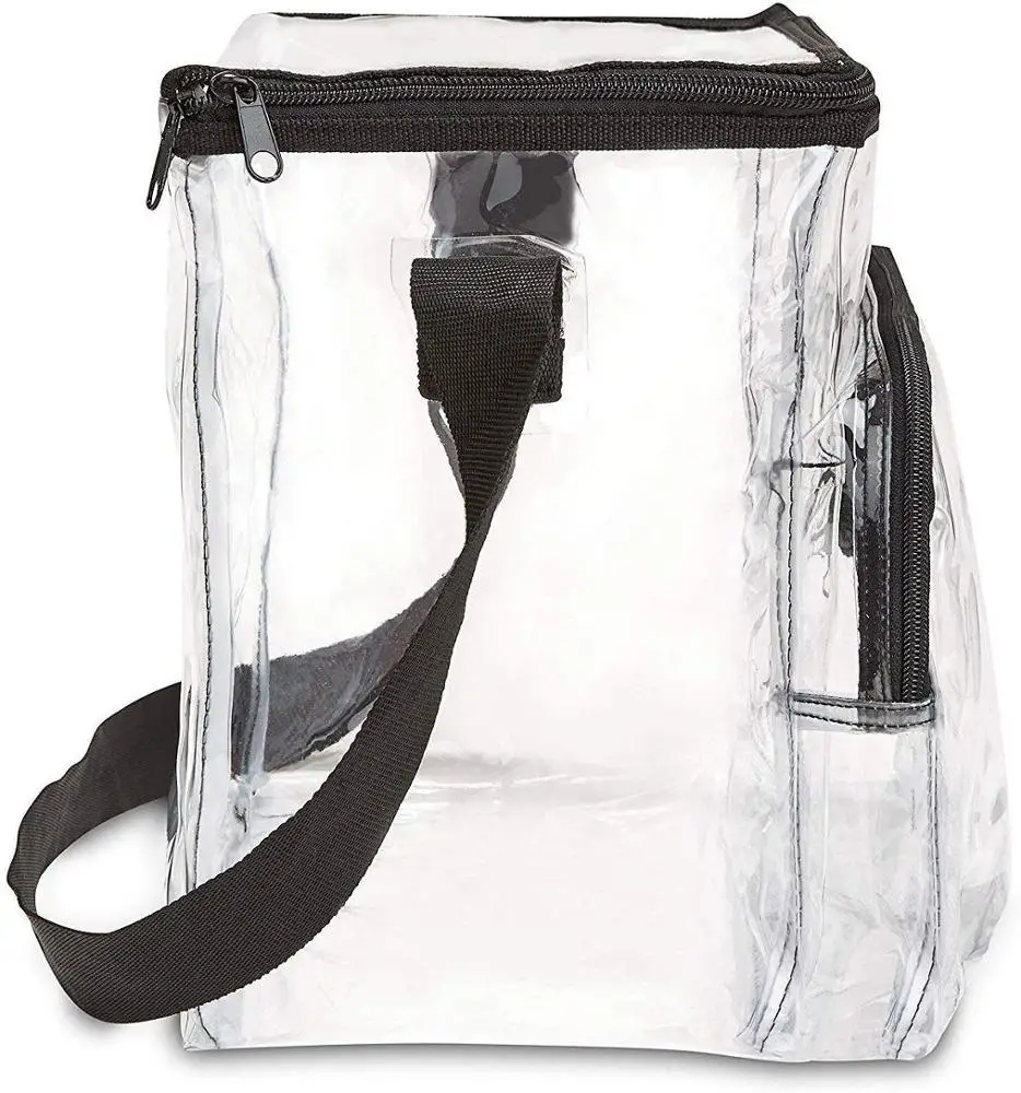 Large Clear Lunch Bag PVC Lunch Box with Adjustable Strap and Front Storage Compartment