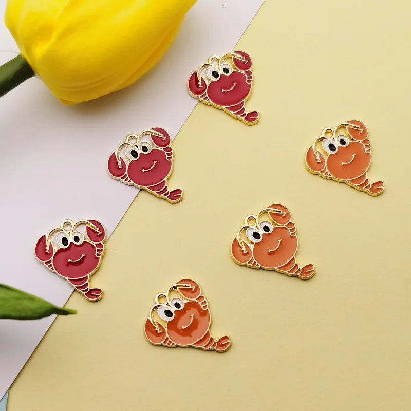 Cute Crayfish Enamel Charms Pendant Drop Oil Food Small Crab Alloy Charms Fit Bracelet Earring Keychain Jewelry DIY Accessory