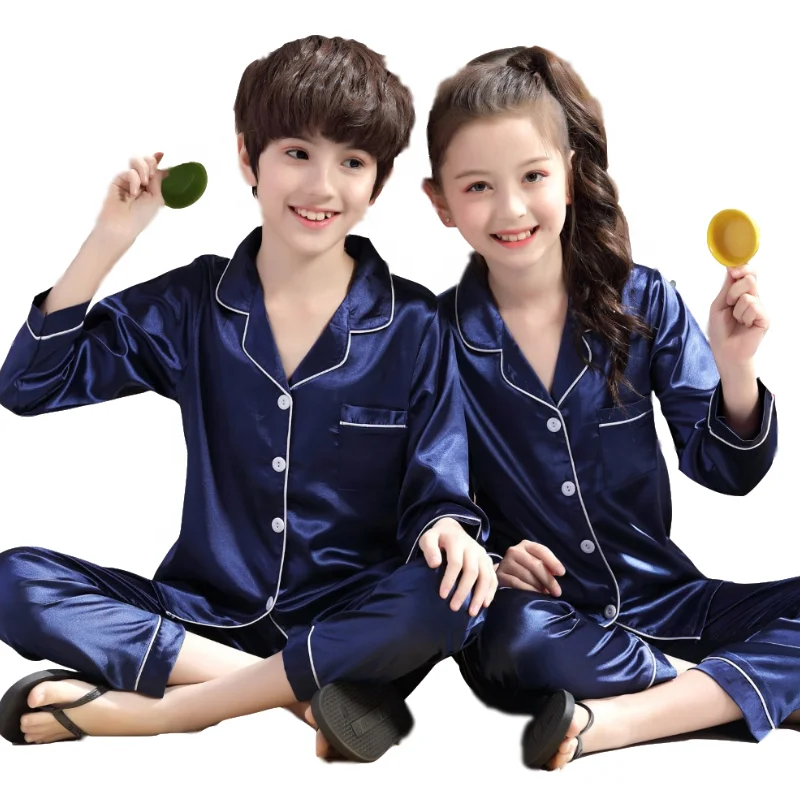 Wholesale Manufacture Long Sleeve Long Pants Silk Satin Pajamas Set Children Pijamas Pyjamas Kids Set