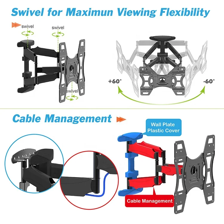 KALOC-X7 fit 32 to 70 Inch wall mounted tv brackets swiveling full motion tv mount tv holder 180 degree swivel