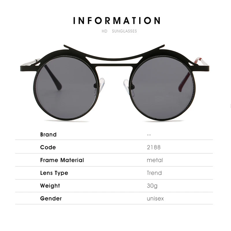 Custom Logo  2022 Steam Punk Fashion Retro Round Sunglasses Metal Hollow Frame Men Vintage Driving Fishing Cycling Sun Glasses
