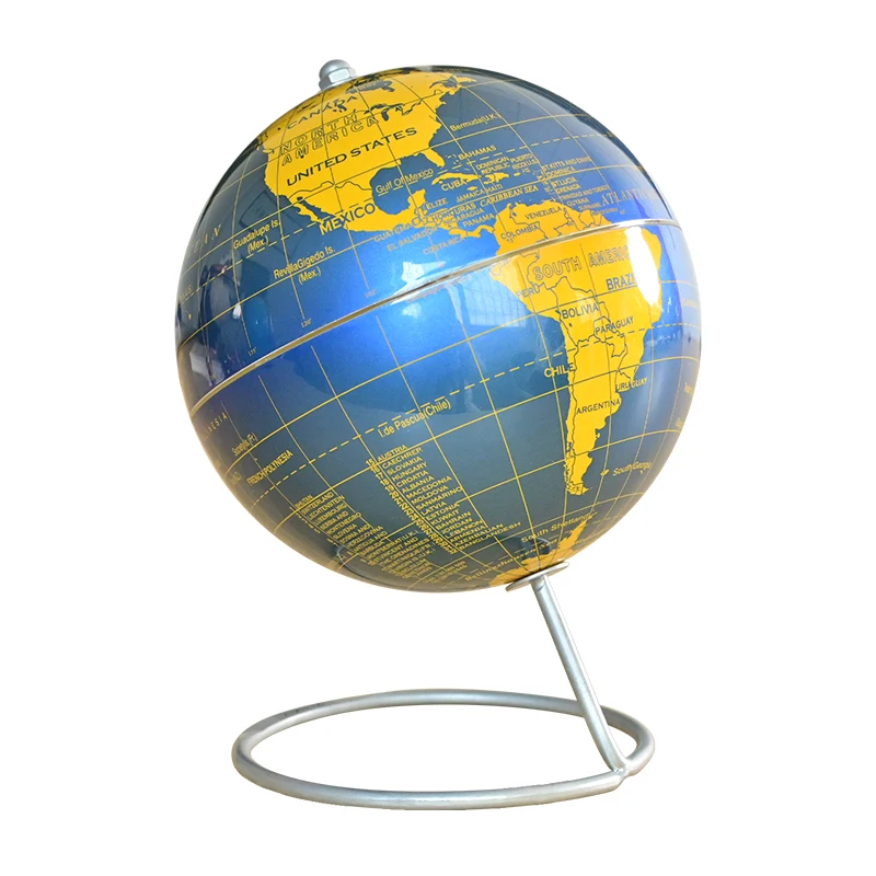 6 inches 14cm English French Spanish Arabic blue earth globe with iron bracket for home office hotel decoration