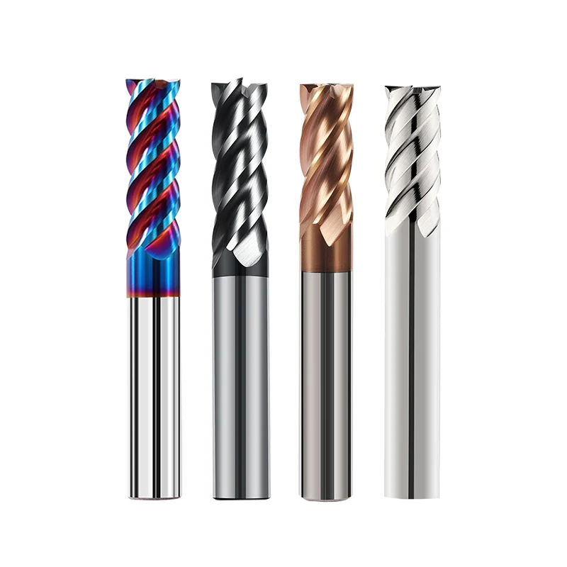 Hot Sale 4 Flutes Solid Tungsten Carbide end mill HRC 55/60/65/70 CNC End Milling Cutter Square Face Fresas End Mills For Metal
