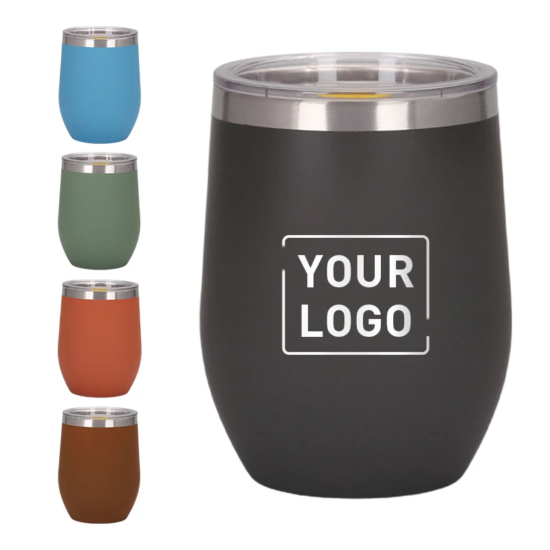 Rubber Paint 12oz Insulated Stainless Steel Stemless Wine Tumbler with lid Soft Touch Exterior Vacuum Insulated Travel tumbler