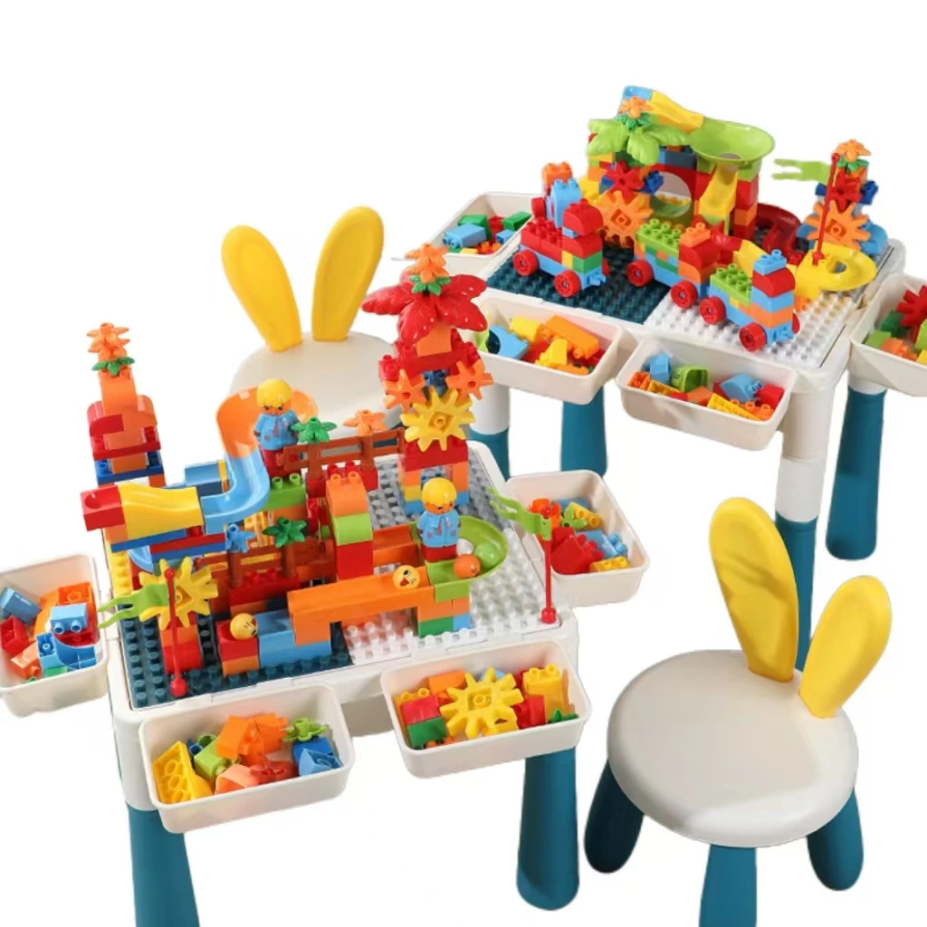 Hot Sale Children Multi-functional Toy Building Blocks Storage Table Plastic Assembly Large Particle Chair Gifts Set for Kids
