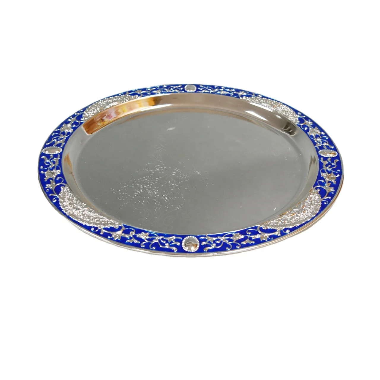 Exquisite design German silver metal silver plated dry fruit nut display plate with enamel