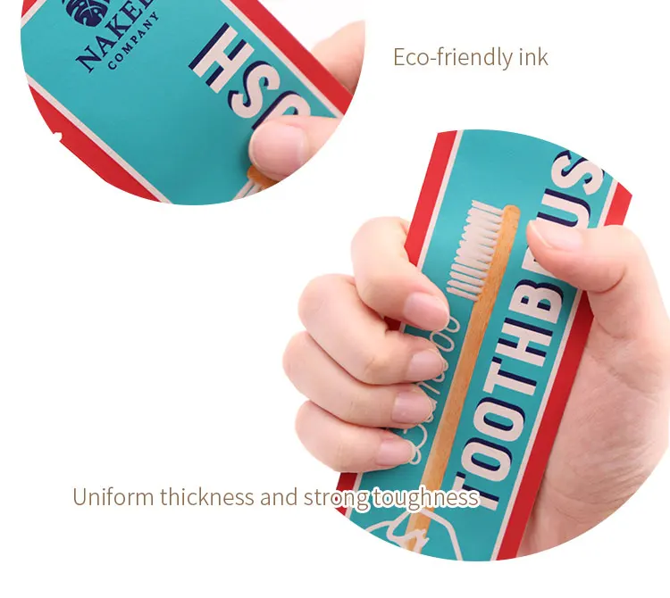 Custom printed strip shaped ziplock kraft paper packaging sachet toothbrush heat sealing kraft paper packing pouch