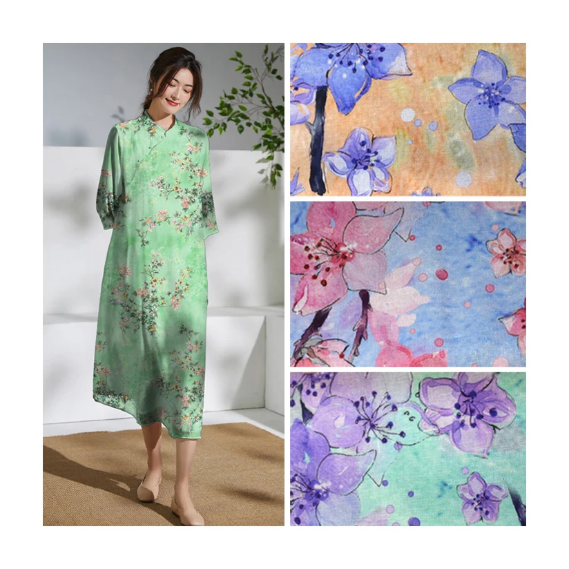 Leisure Simple Flower Printed Woven Cotton Linen Home Decorative Blended Fabric