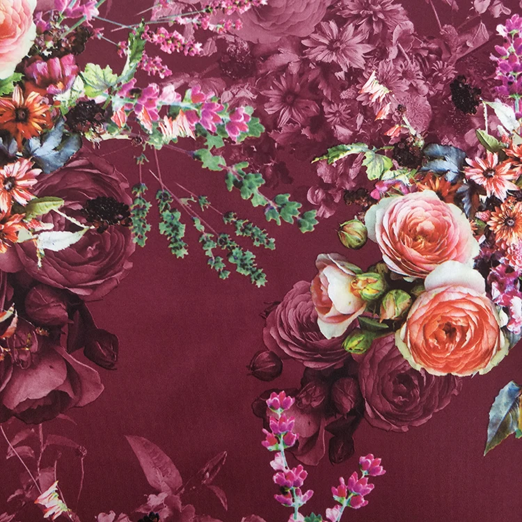 Good quality knitted 100D 4 way stretch spandex digital printed milk silk fabric for women