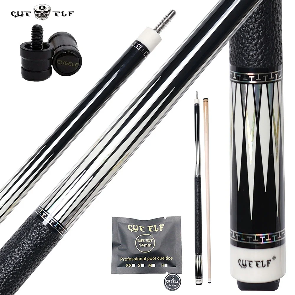 CUEELF Billiard Cue Stick Pool Firm Real Leather Warp 1/2 Hard Maple Wood Shaft 12.5mm Tip Size Radial Joint 58 Inches