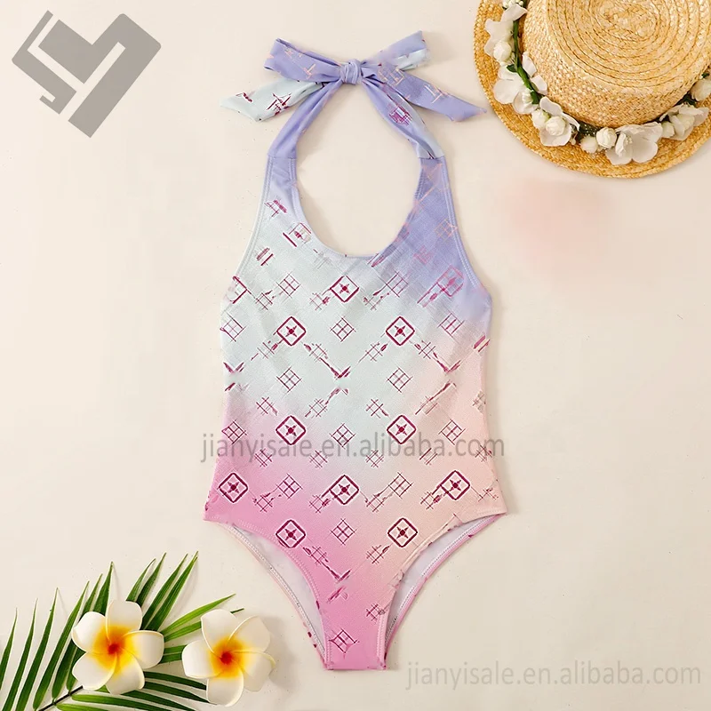 Brand Fashion Toddler Baby Girls Swimsuit Summer Sleeveless Designer Print One Pieces Bathing Suit Luxury Bow Tie Baby Swimwear