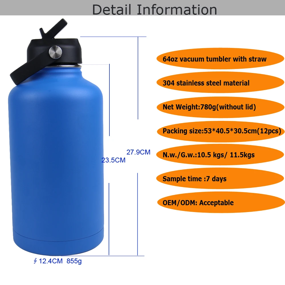 128oz 87oz 64oz Stainless Steel Double Wall Insulated Thermal Jug Outdoor Ice Cold One Gallon Beer Growler