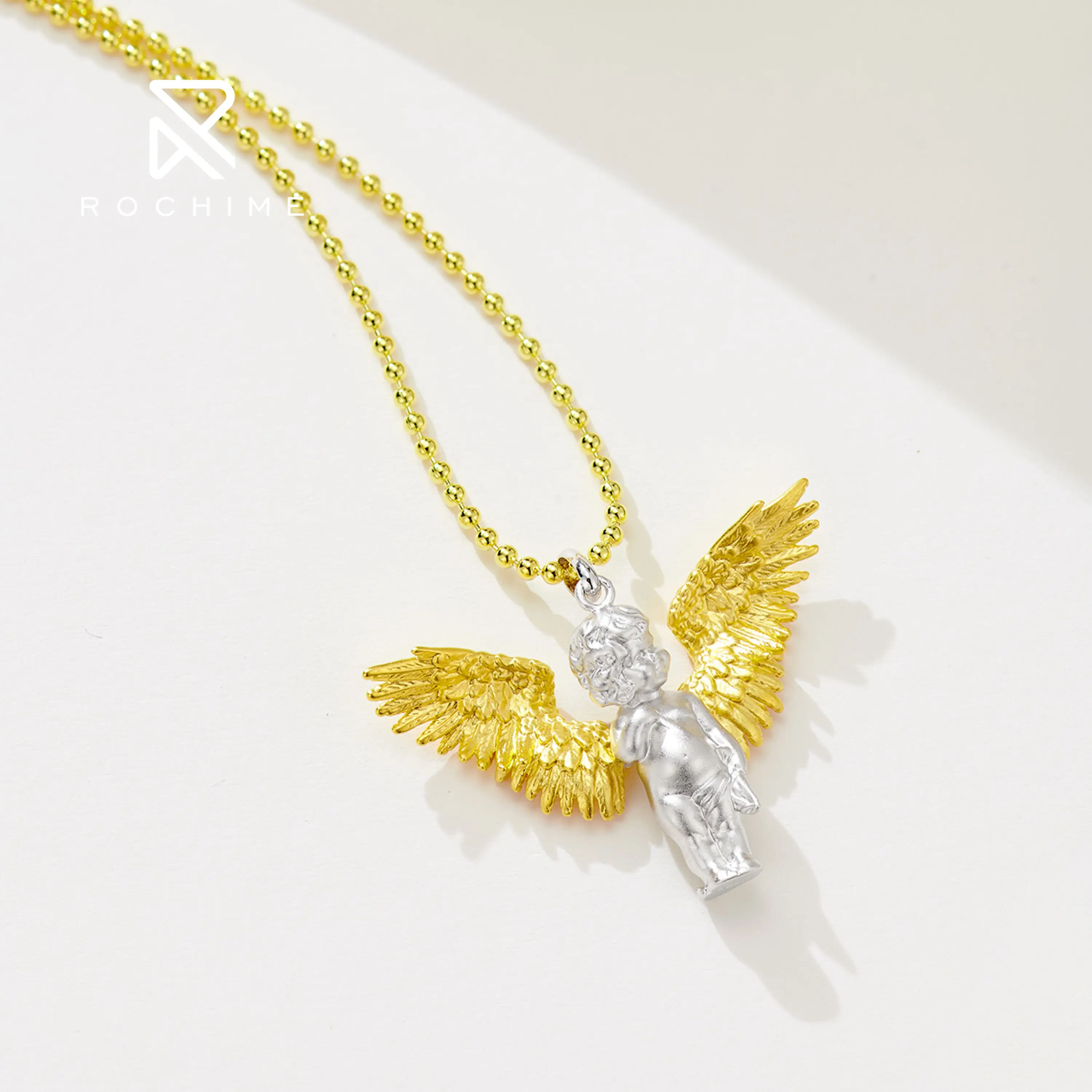 Rochime trendy jewelry  religious angel pendant necklace  925 sterling silver chain zircon jewelry