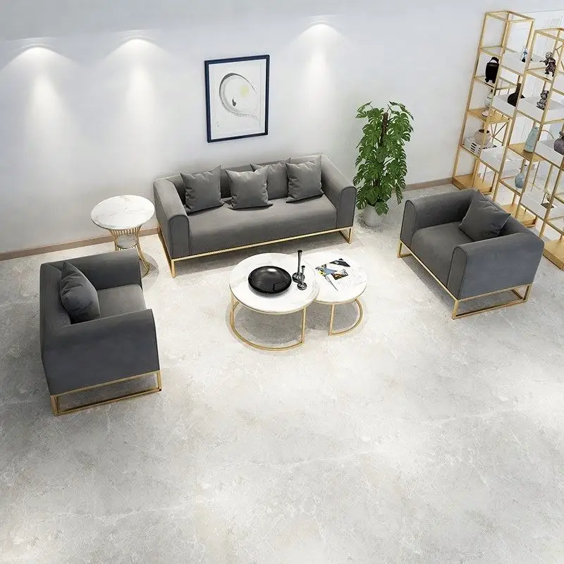 
Nordic iron art office sofa tea table combination light luxury cloth art living room single chair sofa set furniture modern 