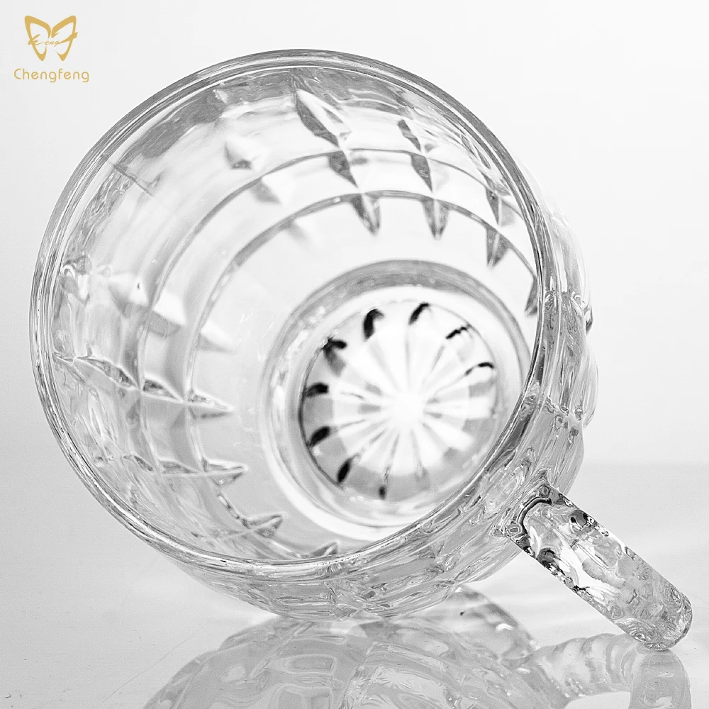 150ml 200ml Clear Checked Design Handle Glass Coffee Cup Glass Transparent Modern Handgrip Coffee glass