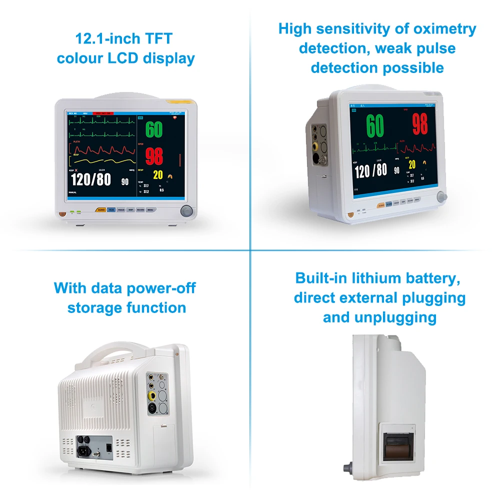 Good Quality 12 Inch Portable Patient Monitor Vital signs Monitor With Trolley For Hospital Use