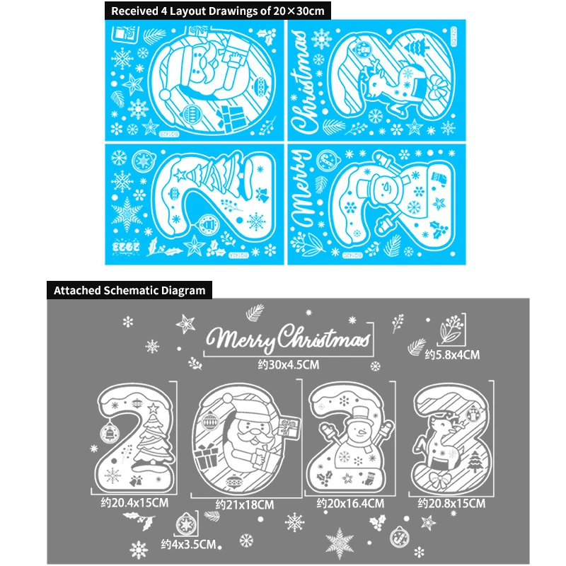 2023 Merry Christmas Sticker Christmas White Snowflake Static Sticker Santa Claus Elk Snowman Window Sticker