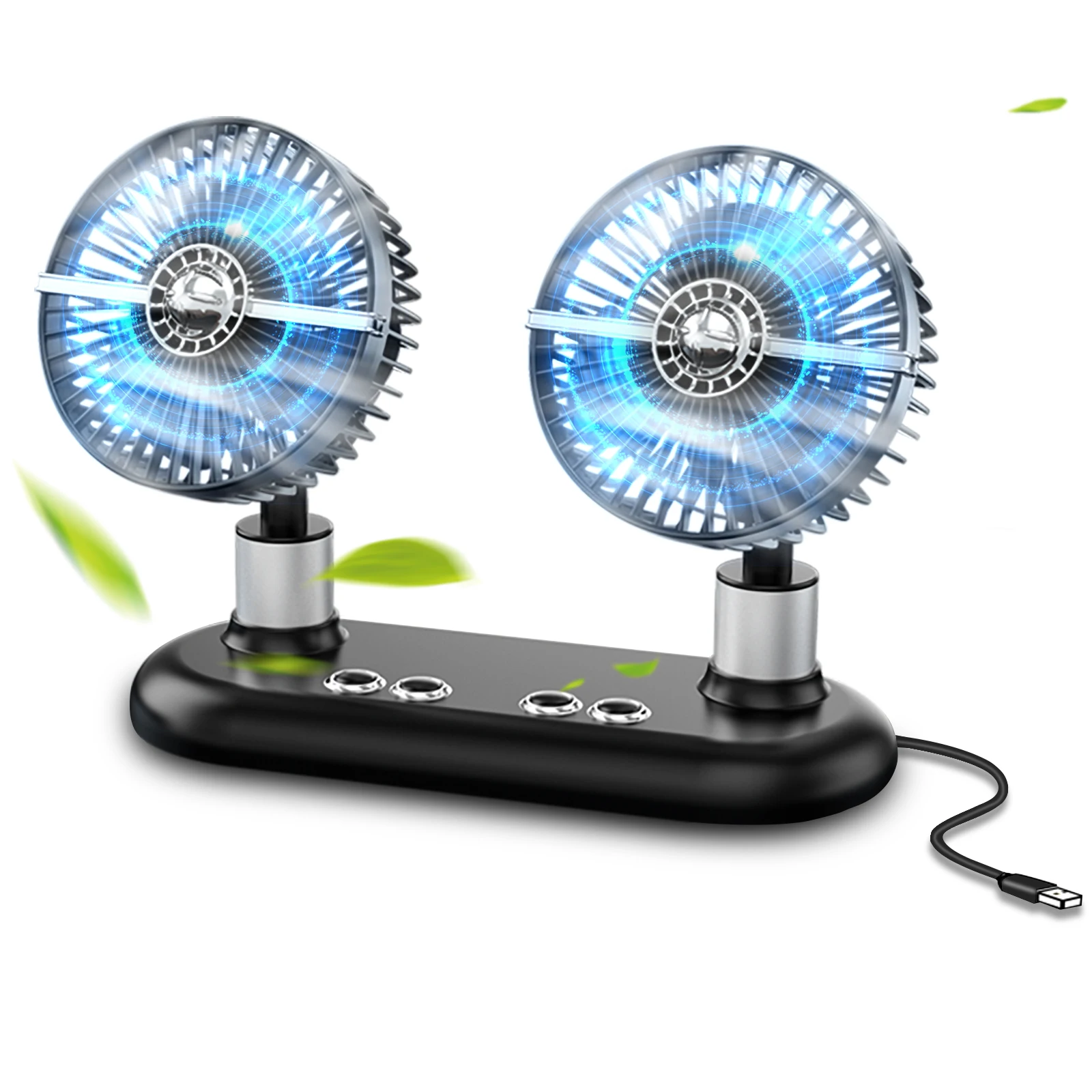  5 Inch USB Mini Fan Car Dc 12V Universal Double Head Usb