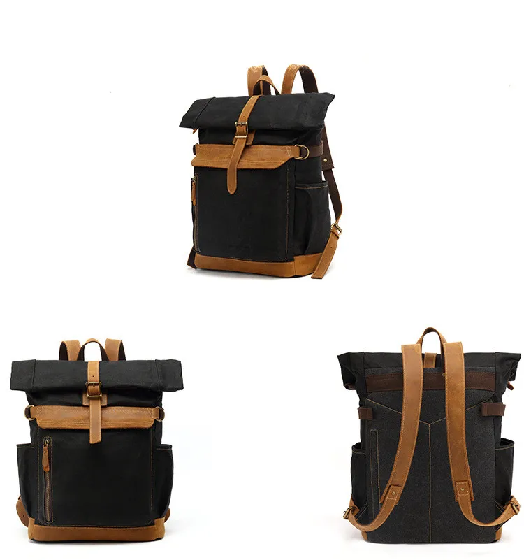 Waxed Canvas Backpack for Men Vintage Travel Rucksack Custom Casual Back Pack Sport Outdoor Bag Water Proof Customized 1.5 KG