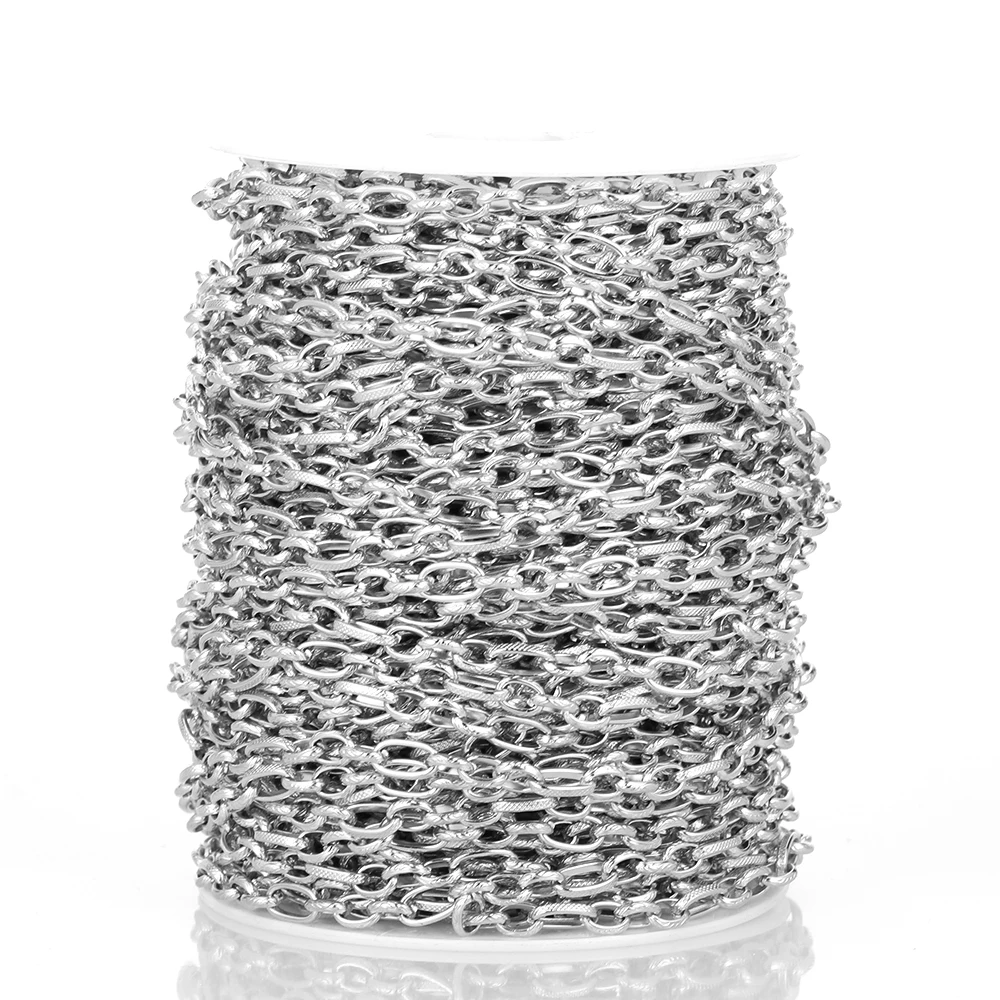 Stainless Steel 6mm Wide Flat Line Embossed Chains for Diy Jewelry Making Accessories Necklace Find Handmade Accessory