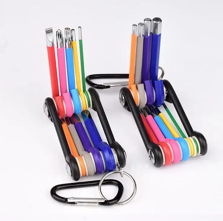 9pcs color allen key set folding wrench multi function hex key set for Bicycle Repair