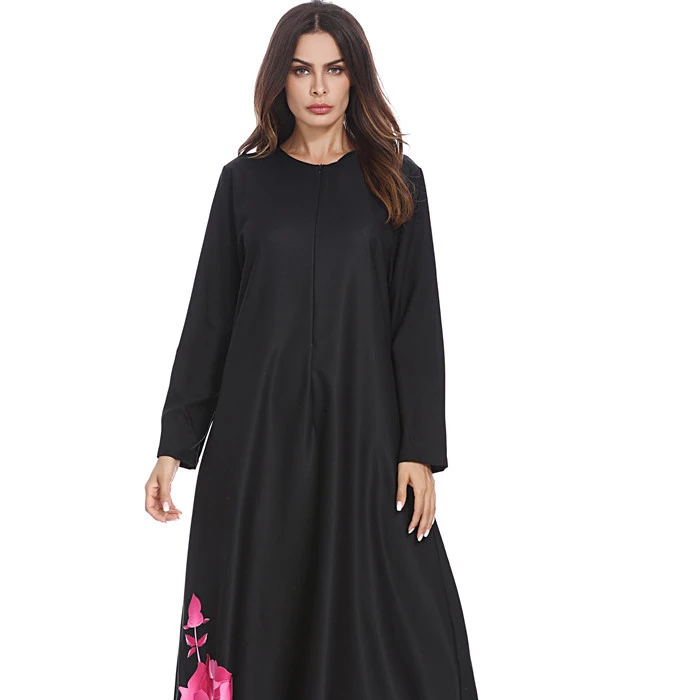 Printed Arabesque Floral Maxi Dress Malaysia Loose Dress Muslim Long Sleeve Maxi Dress