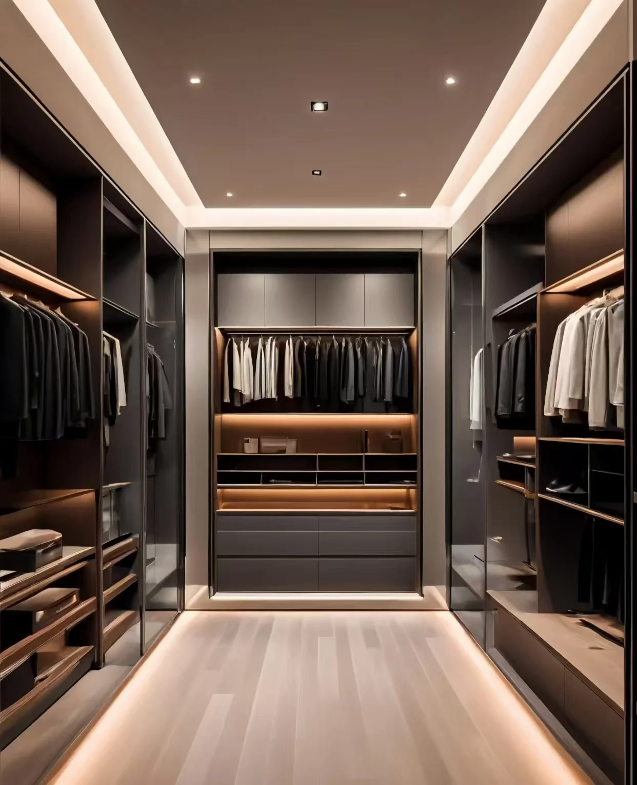 Modern Design Luxury Family Wardrobe Glass Doors Customizable Simple Style Bedroom Furniture Villas Light