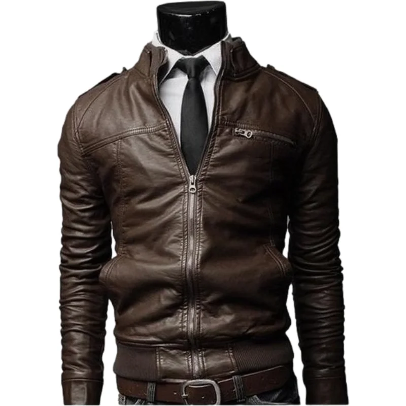 Luxury men pure black lamb skin leather slim pilot jacket stylish 2022 RTS