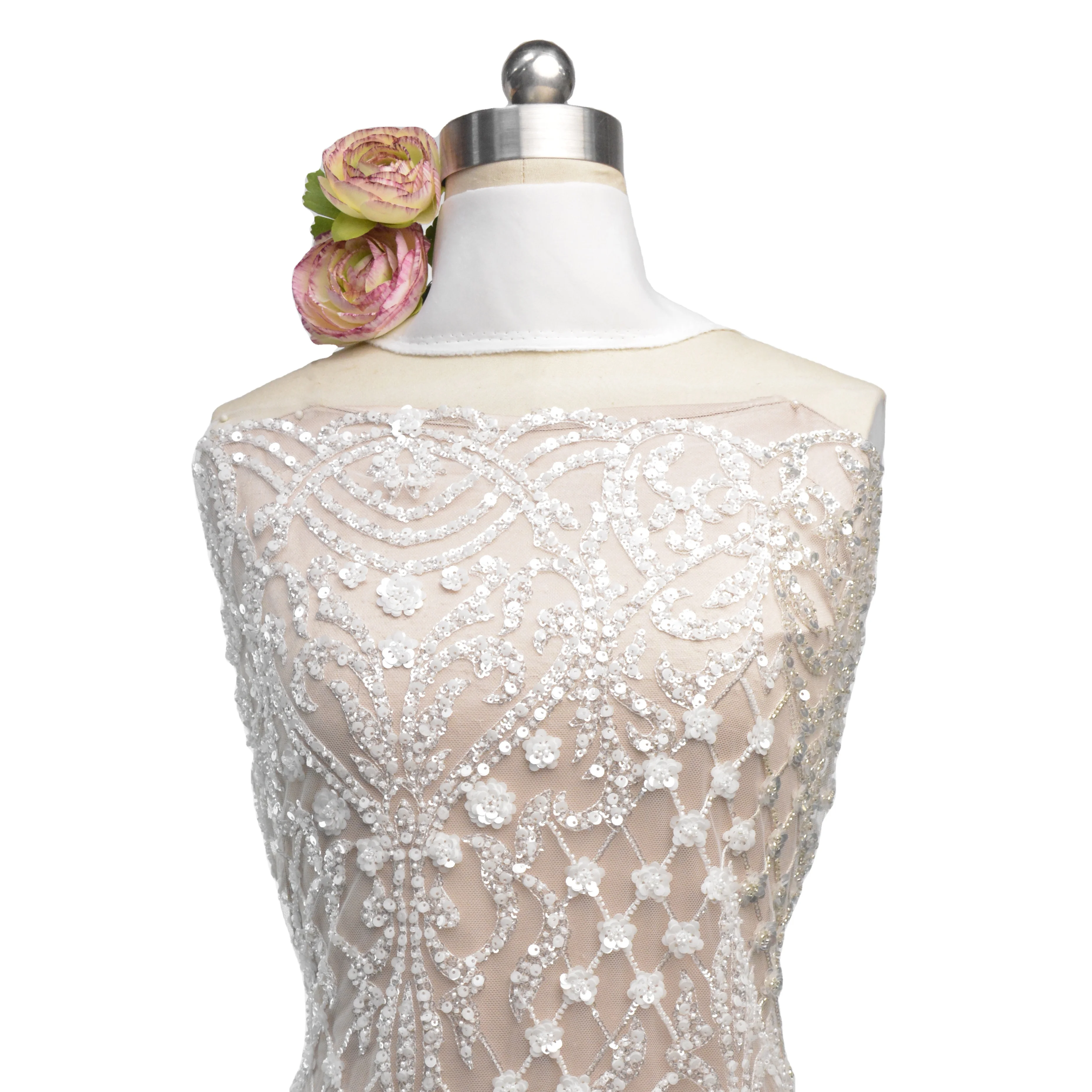 Dresses V-neck White Lace Fabric Embroidery Wedding For Women