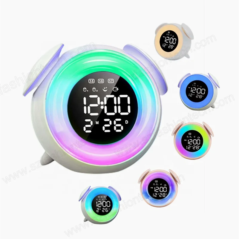 Rechargeable Wake Up Table Light Children Baby Bedroom Wakeup Sunrise Smart LED night light digital Alarm Clocks For Kids