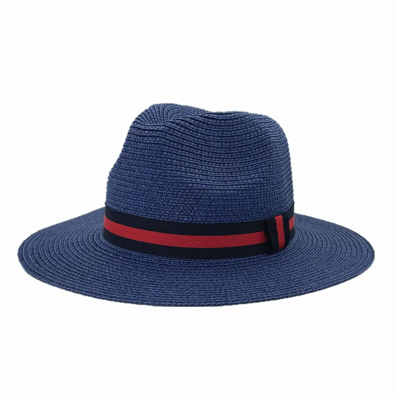 Panama Men Straw Hat With Bee Green Red Striped Ribbon Summer New Colourful Travel Beach Sun Shade Wide Brim Fedora