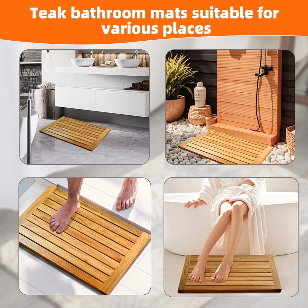 Large Rugs Waterproof Nature Bamboo Wooden Shower Floor Mat For Indoor Bathroom Luxury Bathtub And Outdoor Use With Non Slip