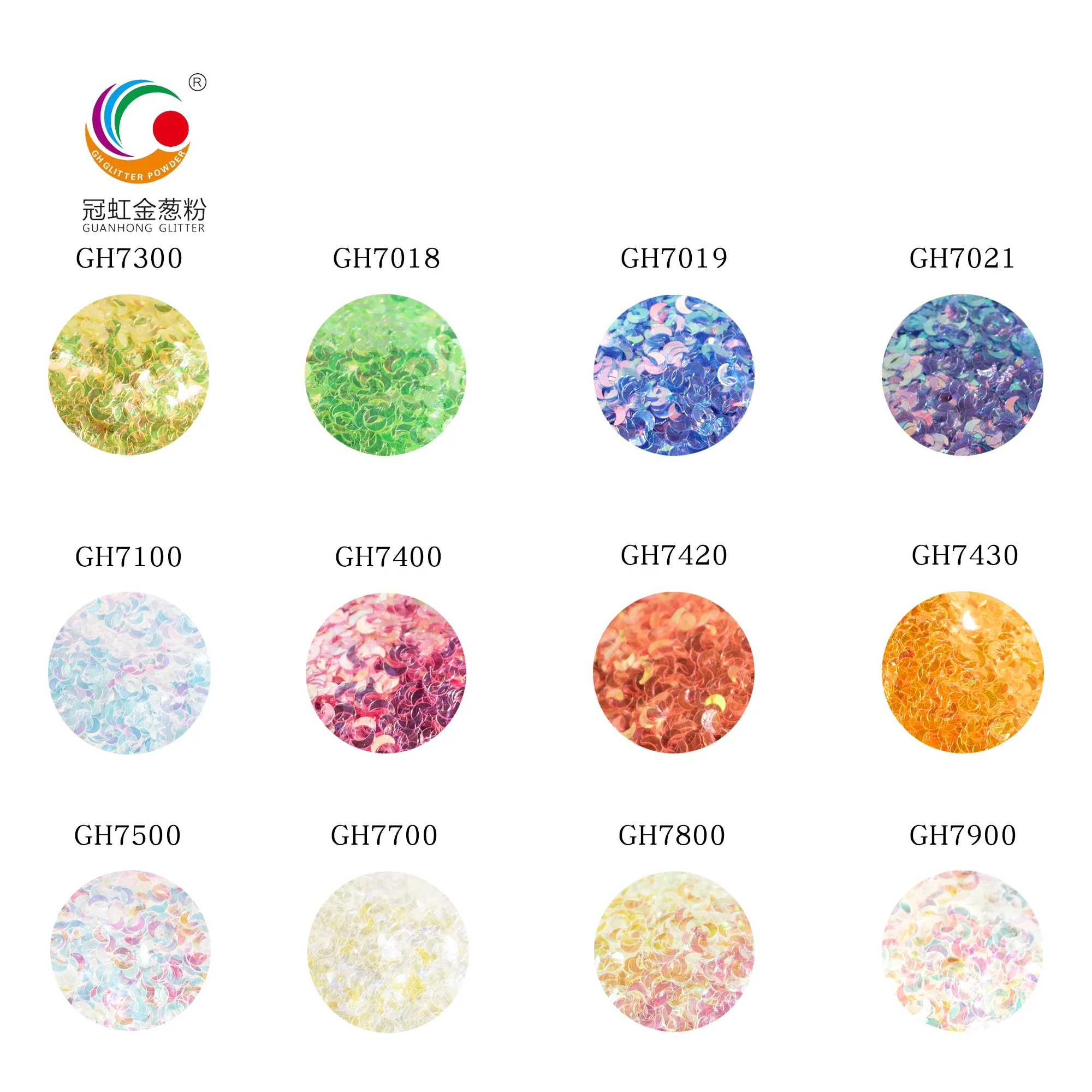 
GH7100 Hot Selling Bulk Environmental PET Glitter Chunky Material Irregular Moon Shape Blue Iridescent Glitter Powder 