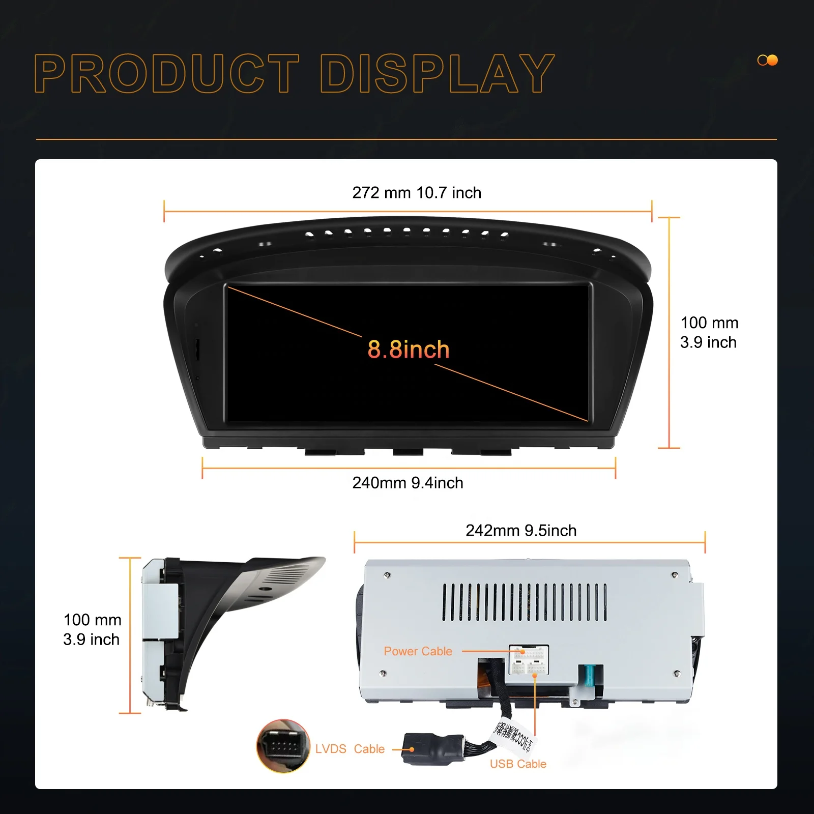 Podofo 8.8' Car Stereo Wireless Carplay Wireless Android Auto For BMW 3/5 series E60 2005-2008 IPS Touch screen BT Car Radio