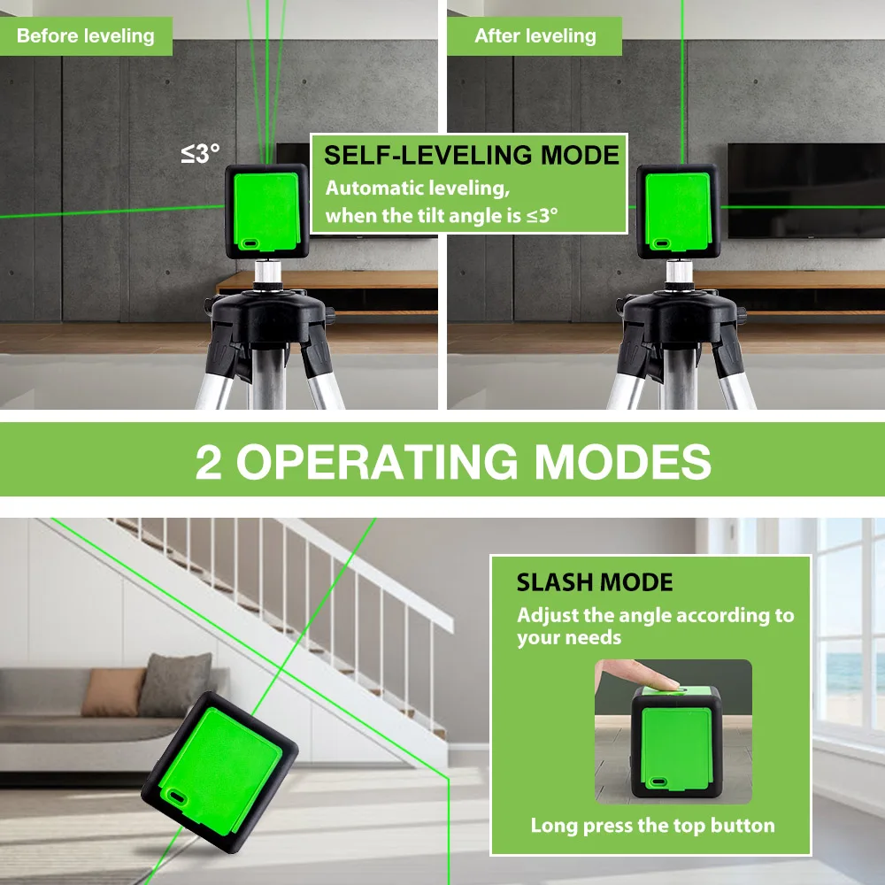 2 Lines Self Leveling 360 Mini Green/Red Laser Level Vertical & Horizontal Cross Line Laser Level