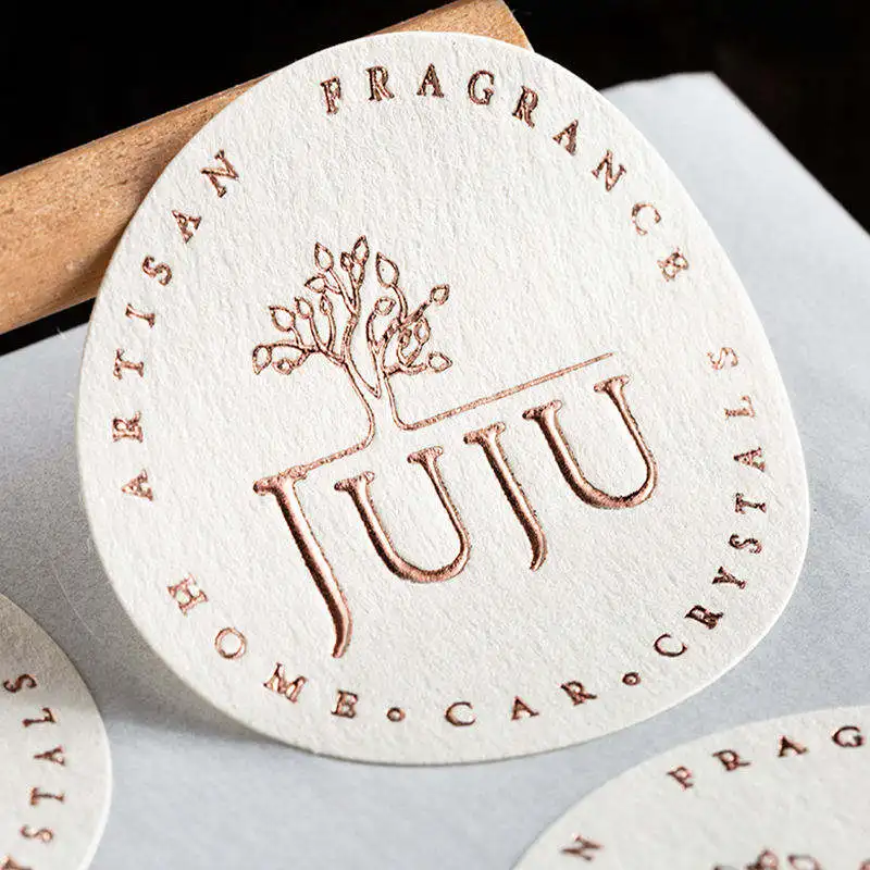 Adhesive Paper Custom Label Printing Gold Foil Embossed Logo Sticker