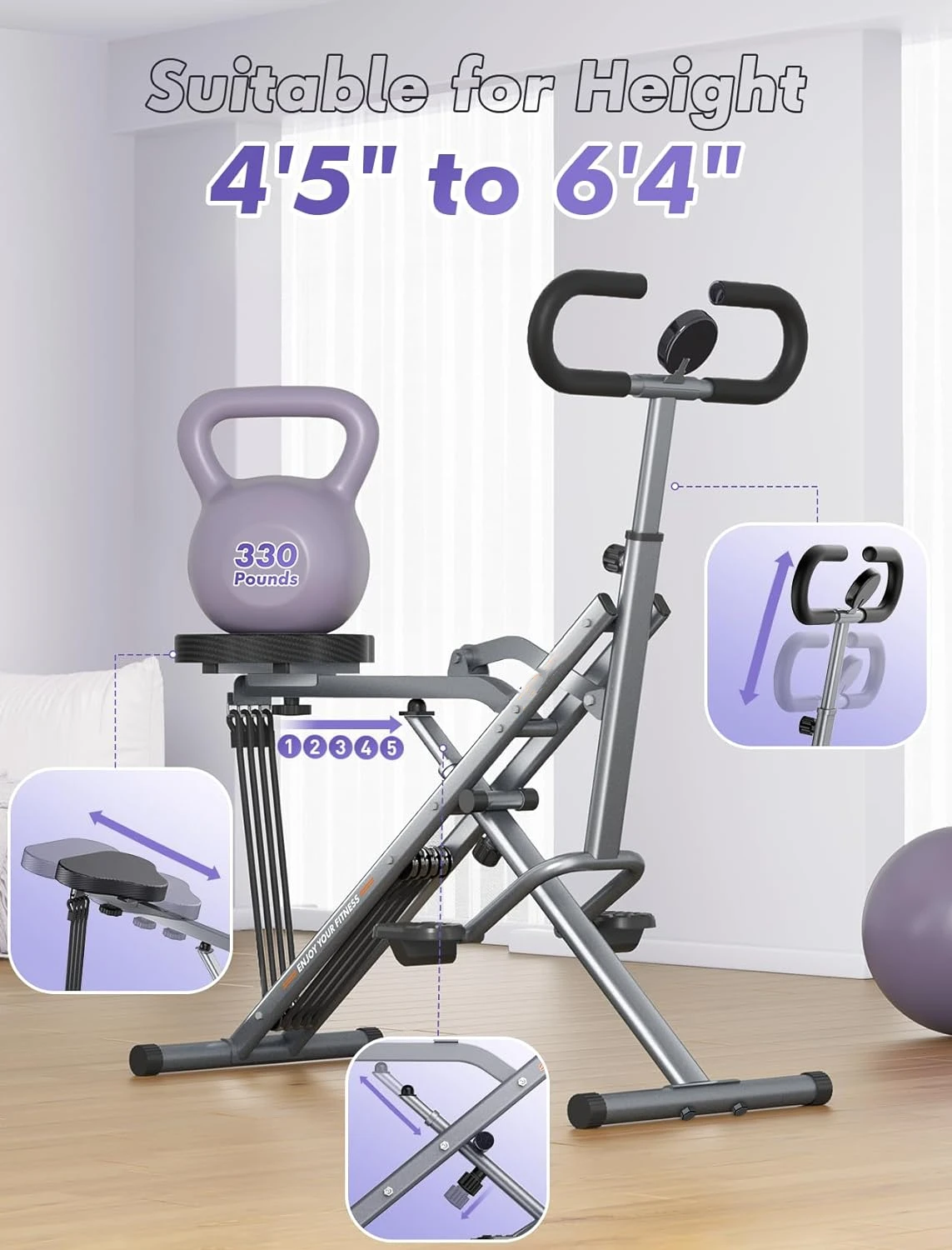 Squat Machine, Exercise Equipment for Home with Adjustable Resistance Workout Machine Leg Trainer
