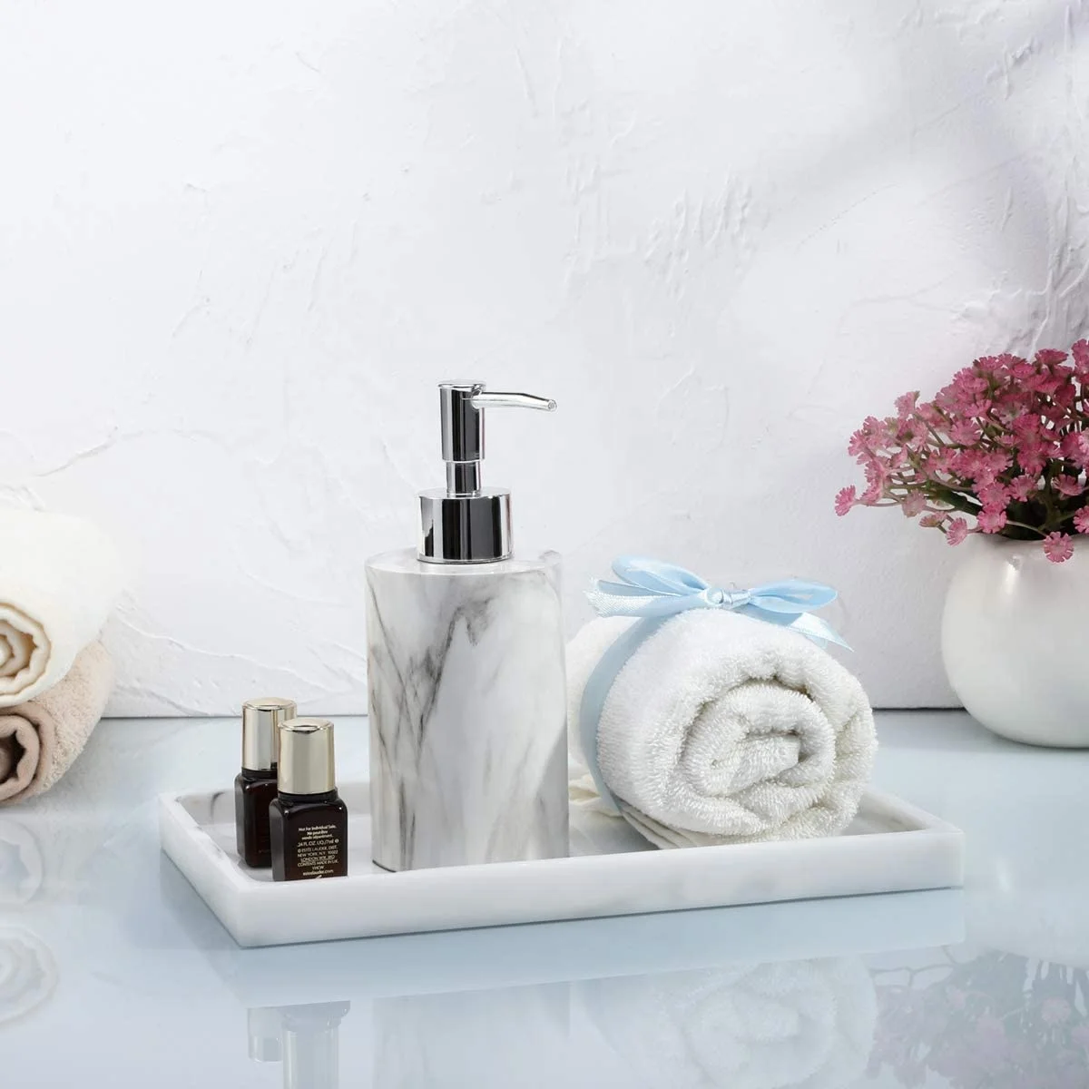 Custom Design Resin Decorative Tray Marble White Dresser Perfume Countertop Organizer Jewelry Dish Holder Resin Tray Vanity Tray