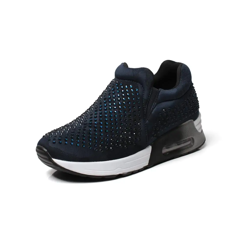 
2020 Wholesale Ladies Fashion Tennis Walking Sneakers Women Casual Slip On Flat Rhinestone Shoes 