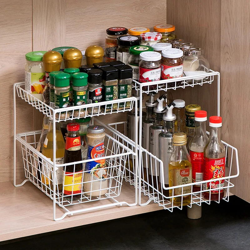 Kitchen Countertop Layered Shelf  Cabinet Rack Inner Compartment Divider Pot Rack Kitchen Closet Organizer