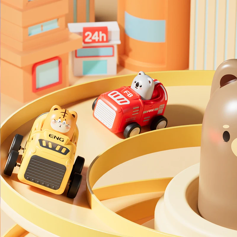 FiveStar Press and Go Inertia Cute Cartoon Animal Vehicle Plastic Pull Back Mini Car For Toddlers 1-3